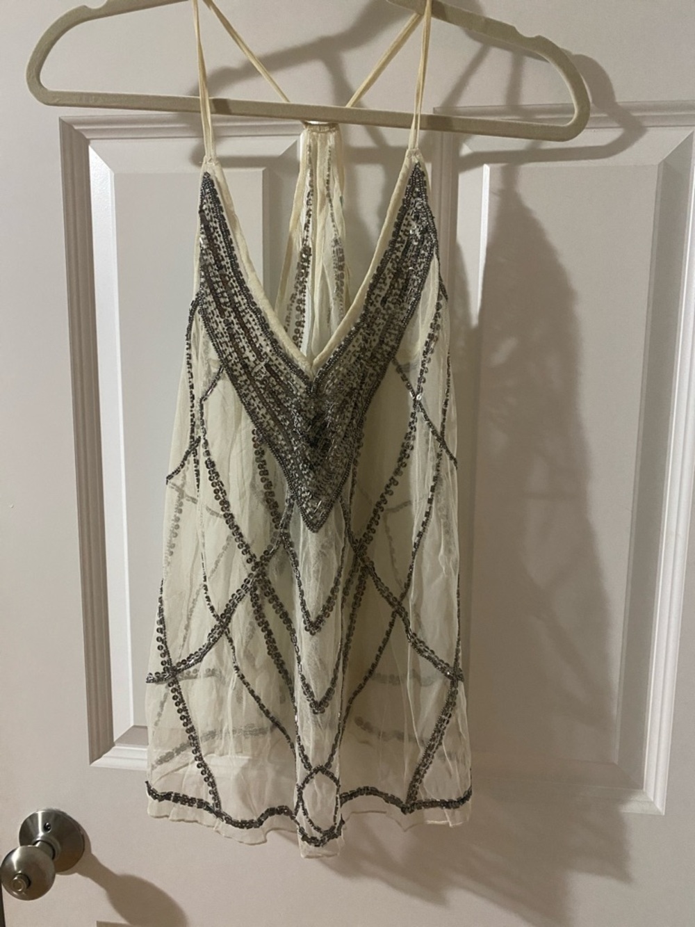 Urban Outfitters Sequin Strappy White Sheer Top